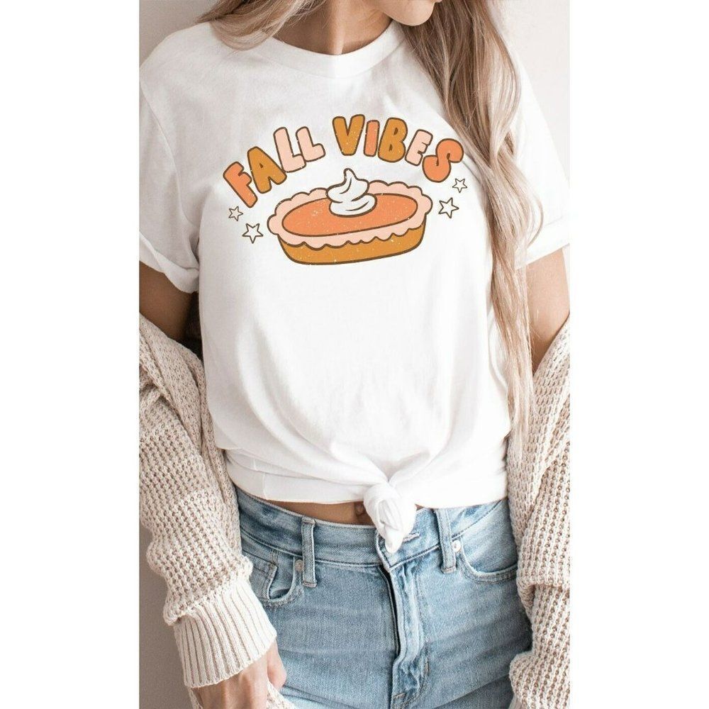 FALL VIBES Graphic T-Shirt Tee Fall Halloween Cute Pumpkin Pie Bella Canvas S-XL